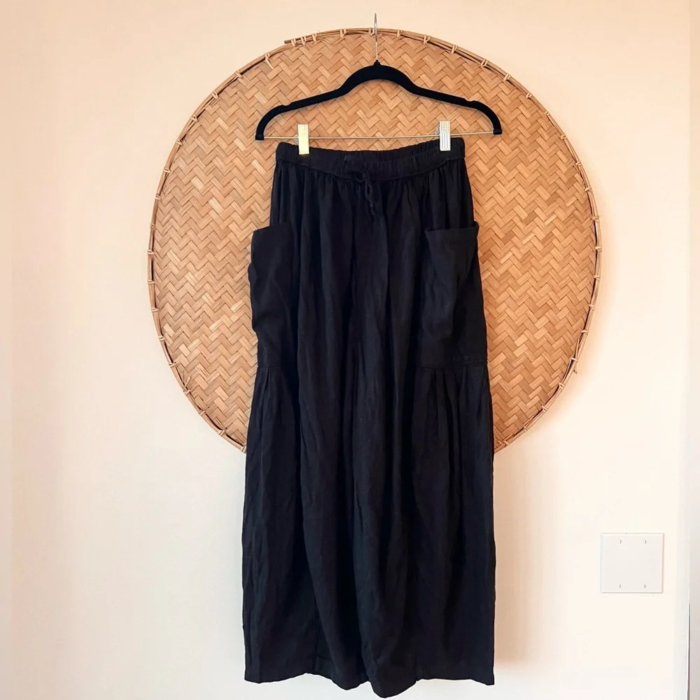 FREE‎ PEOPLE BOHO QUINN BLACK VISCOSE/LINEN BLEND PANTS BOHEMIAN RESORT-WEAR EUC - Picture 7 of 13